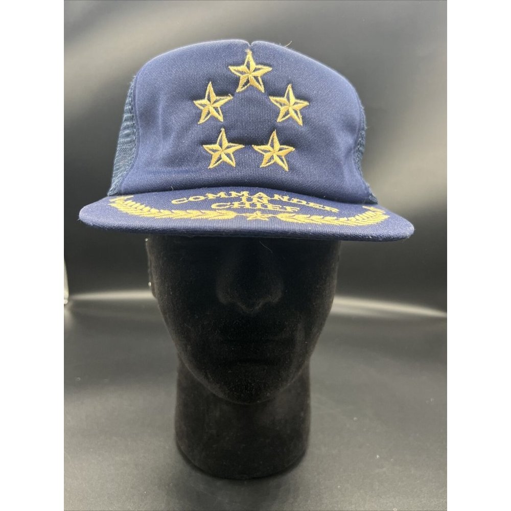Commander In Chief Navy Blue Snap Back Trucker Cap Hat Vintage Rare